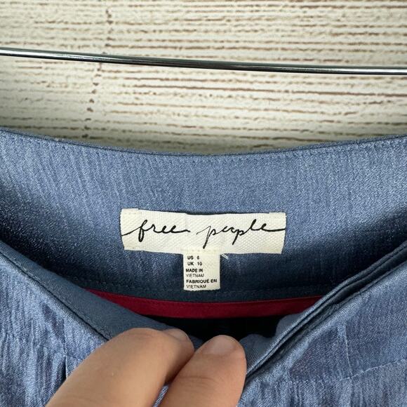 Free People Arlo Pleated High Rise Wide Leg Slit Hem Sheen Trouser Pants Size 6 - Picture 6 of 12